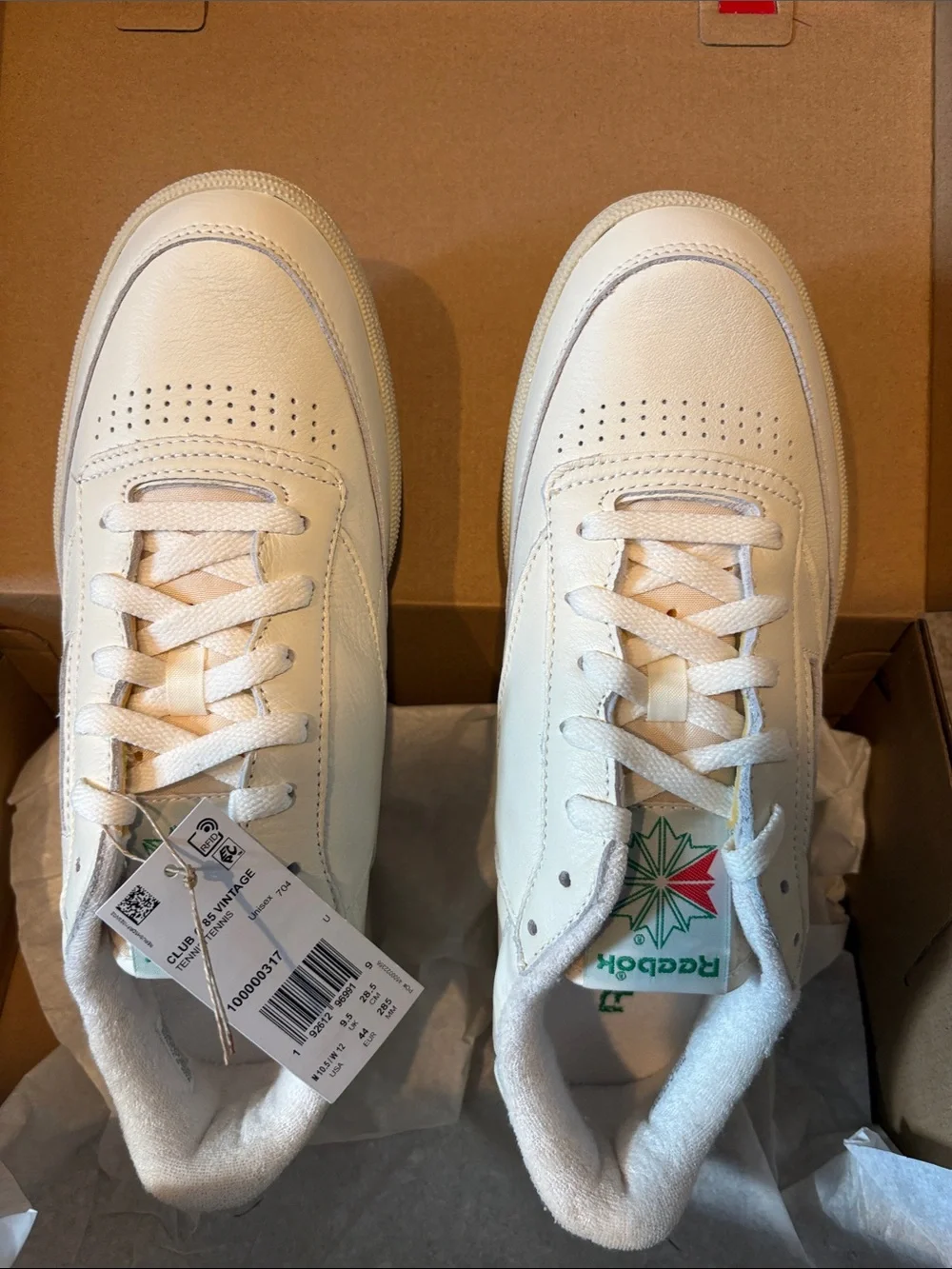 Reebok White Leather Sneakers with Green and Red Logo